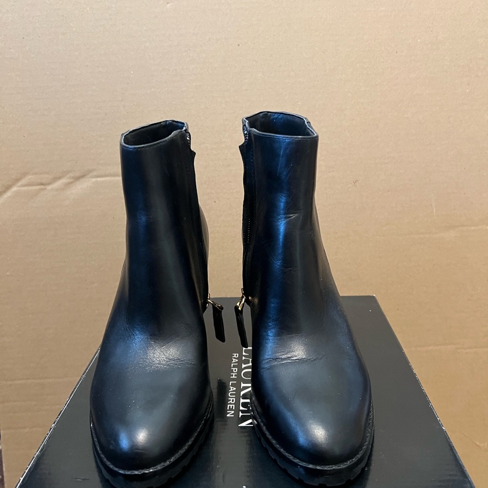 Ralph Lauren woman’s Sleek Black wedge Ankle Boots